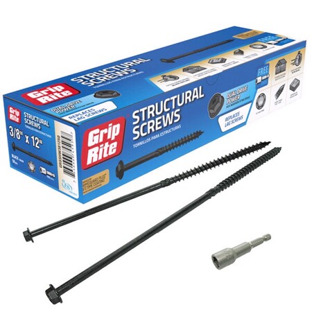Grip-Rite Lag Screw, 3/8 in, 12 in, Hex Washer Head Torx Drive, 50 PK GRSSHW381250